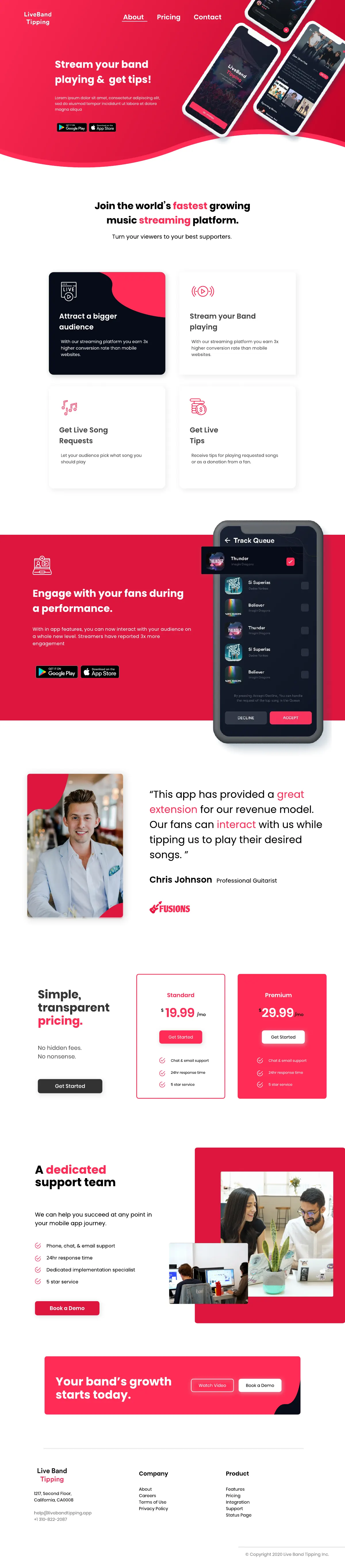 LiveBand Tipping — full page design